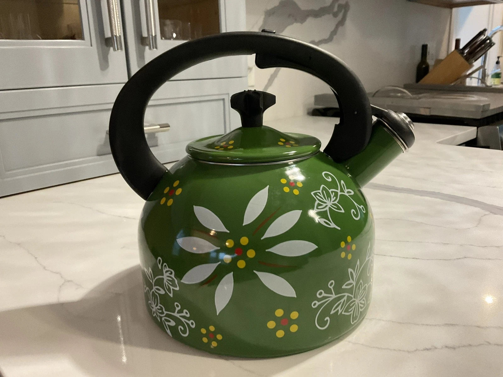 Temp-tations By Tara 2.3 Qt Old World Tea Kettle Teapot Stovetop Safe Green