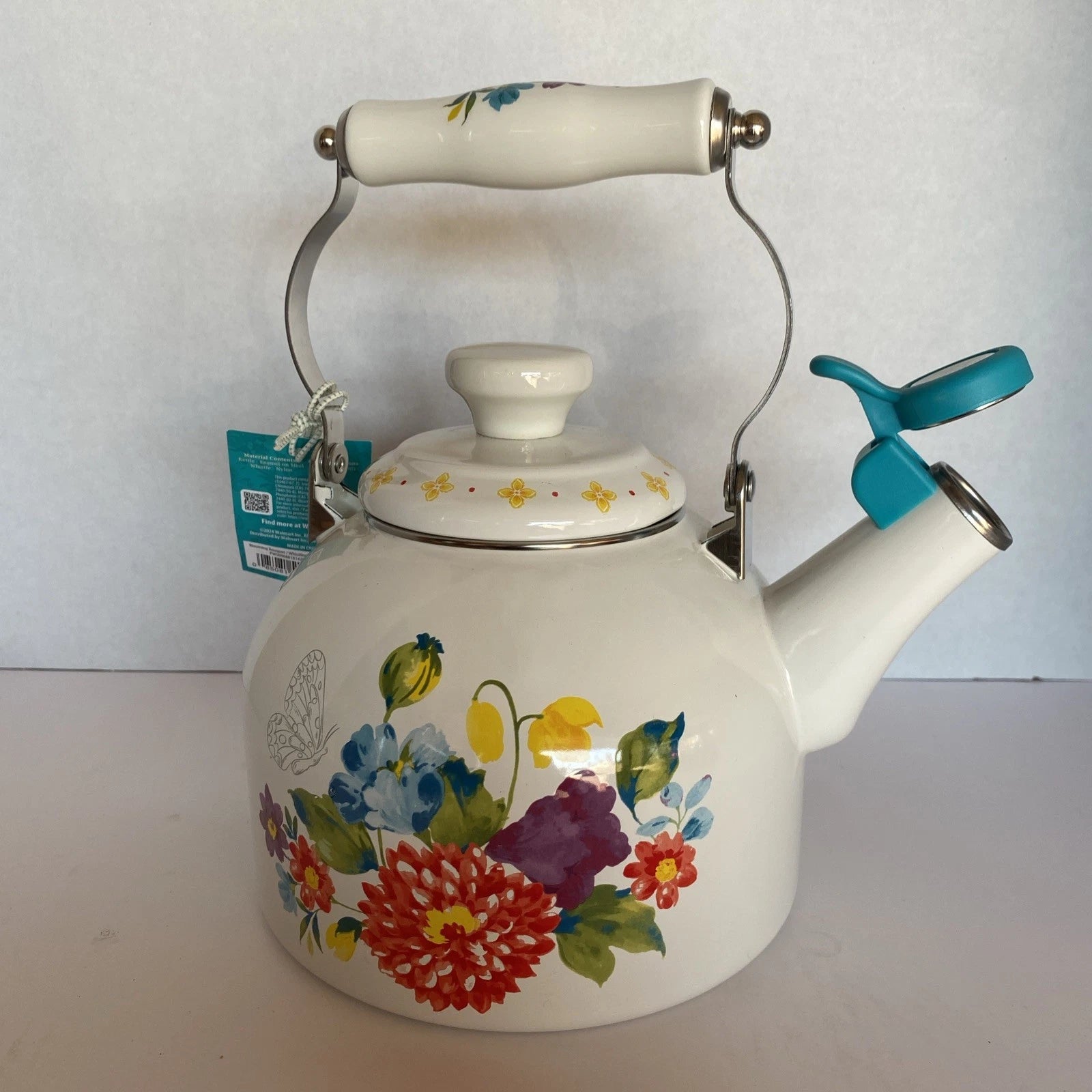 Pioneer Woman ~ Blooming Bouquet ~ 2-Quart Tea Kettle ~ Enamel on Steel ~ Floral