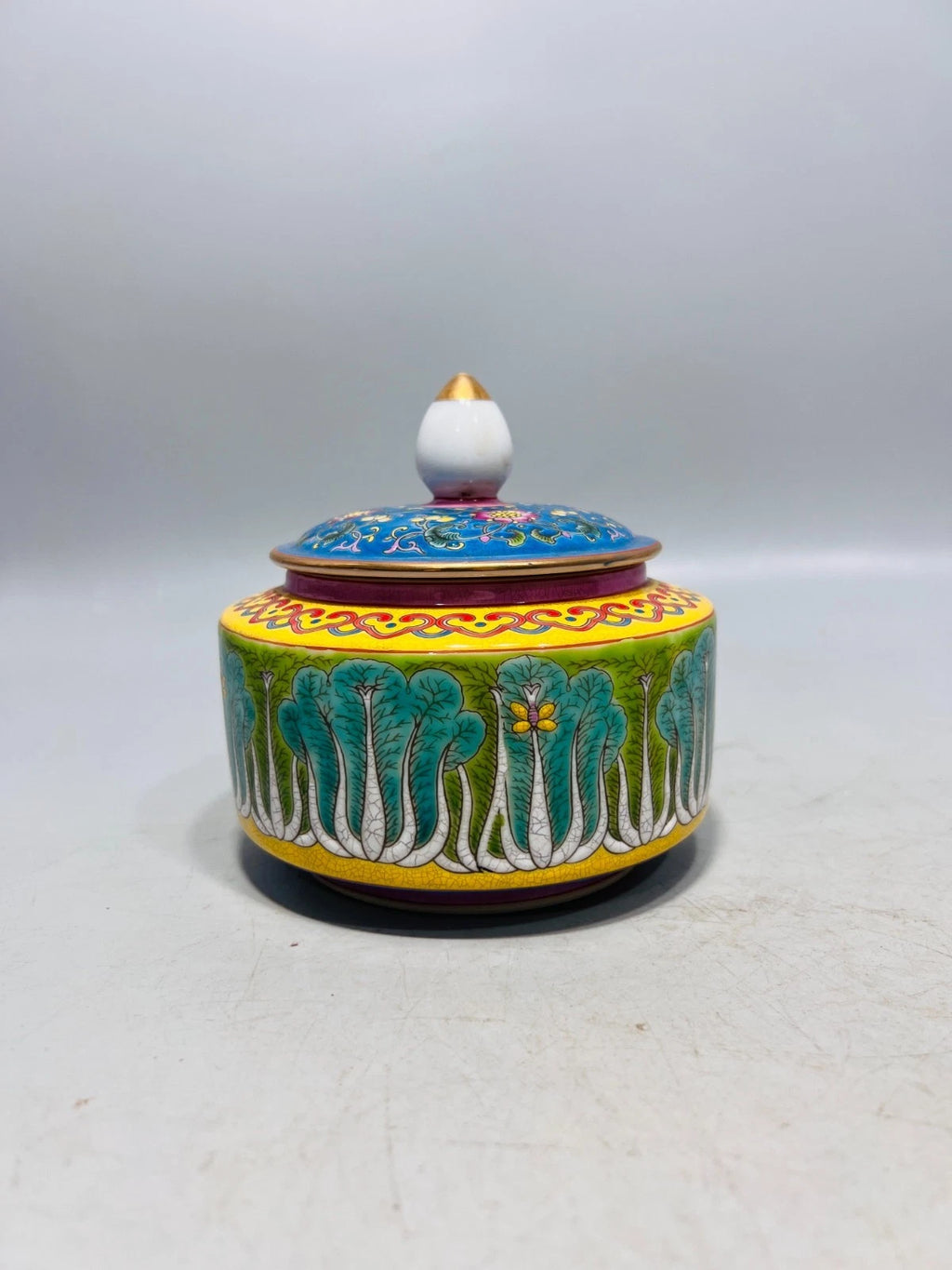 Antique gilded enamel tea jar