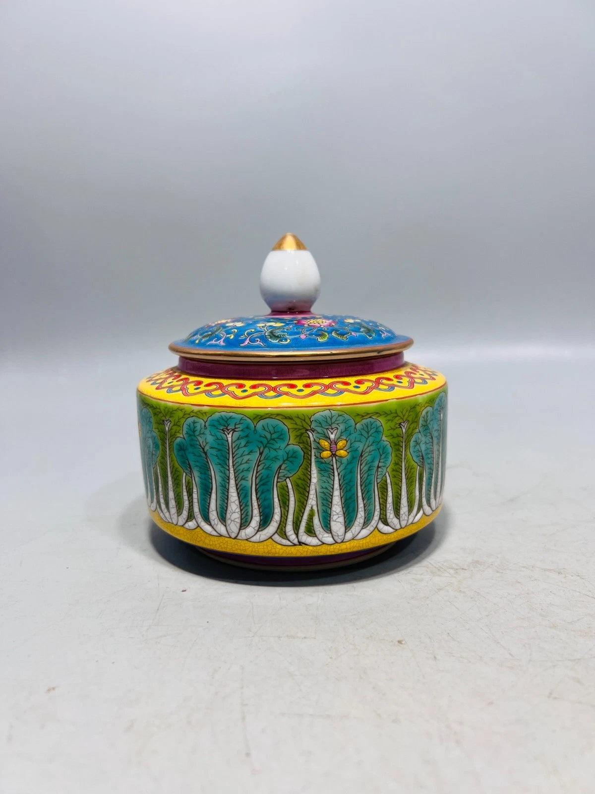 Antique gilded enamel tea jar