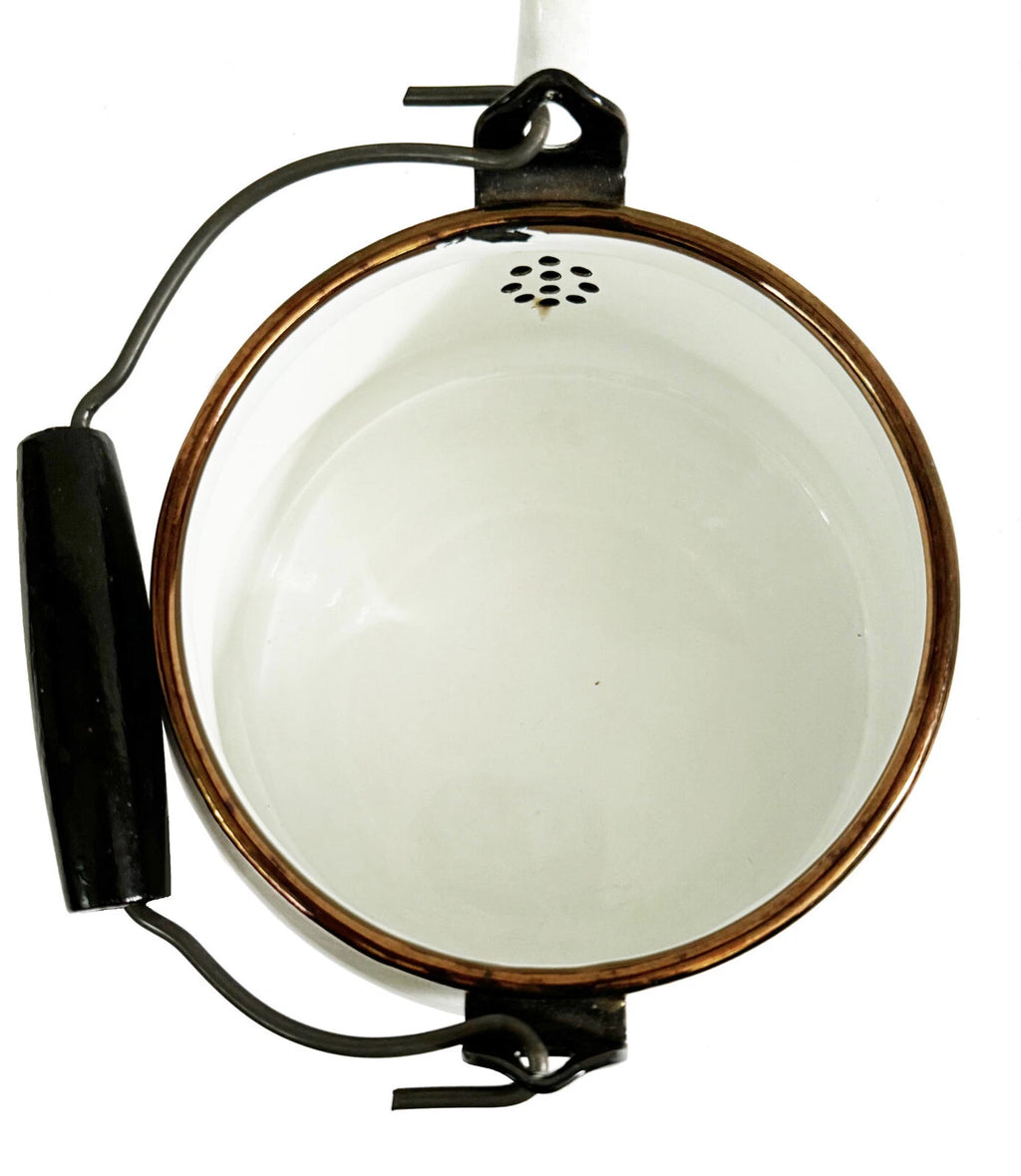 GEORGES BRIARD Tea Kettle Enamelware Fruit Vegetables Gold Accents Mid Century