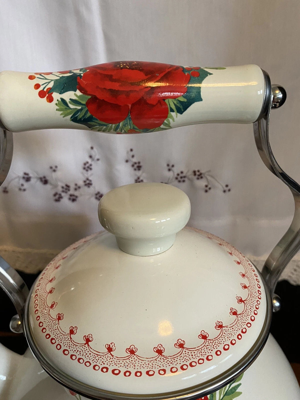 NEW The Pioneer Women Teapot Rose Enamel On Steel 1.9 Quarts Tea Kettle