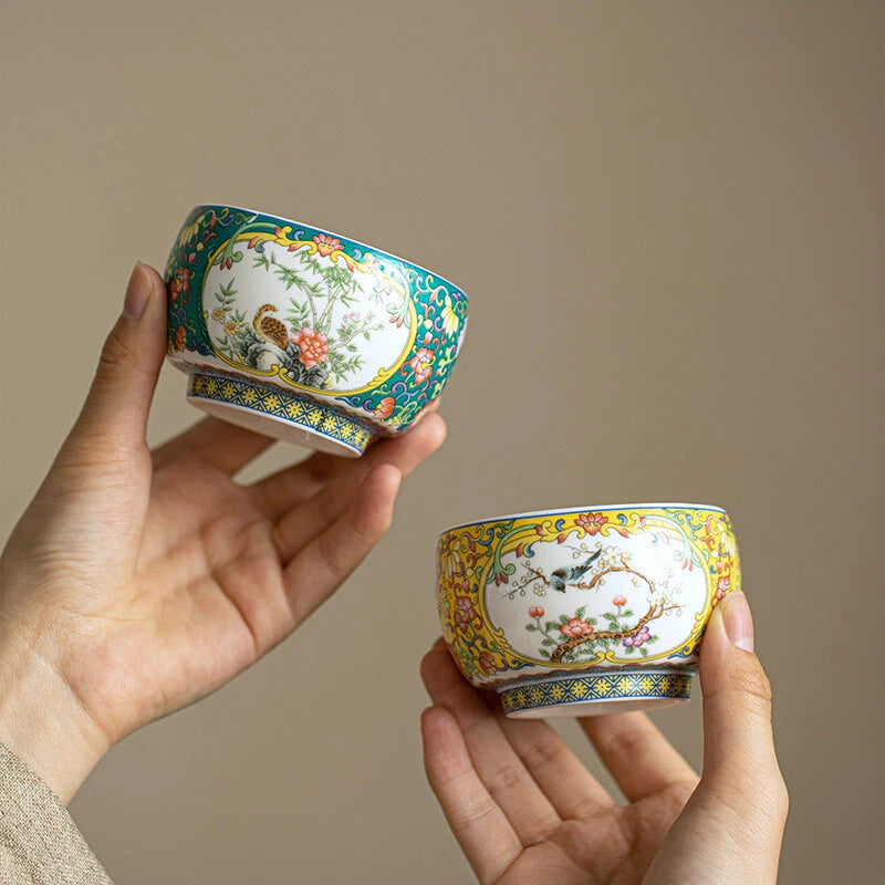 Dehua mutton Fat Jade Porcelain Teacup Enamel Ceramic Tea Set