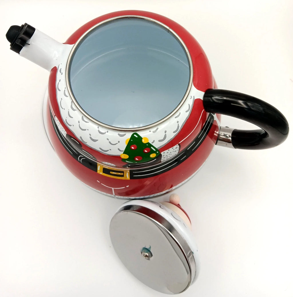ROSCHO Santa Claus Enamel Whistling Tea Kettle Holiday 3 Quart - NEW