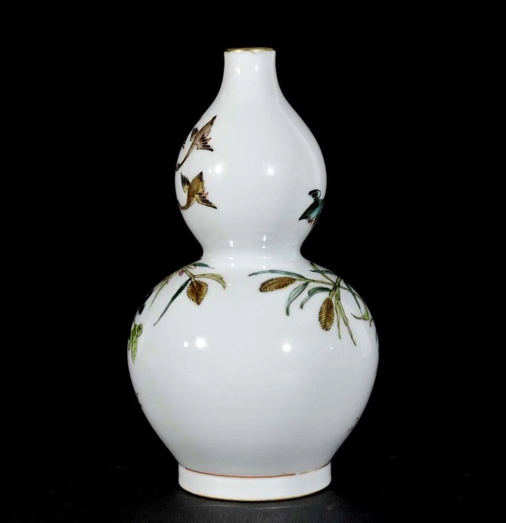 Qianlong Signed Old Chinese Colour Enamel Vase W/bird N3361