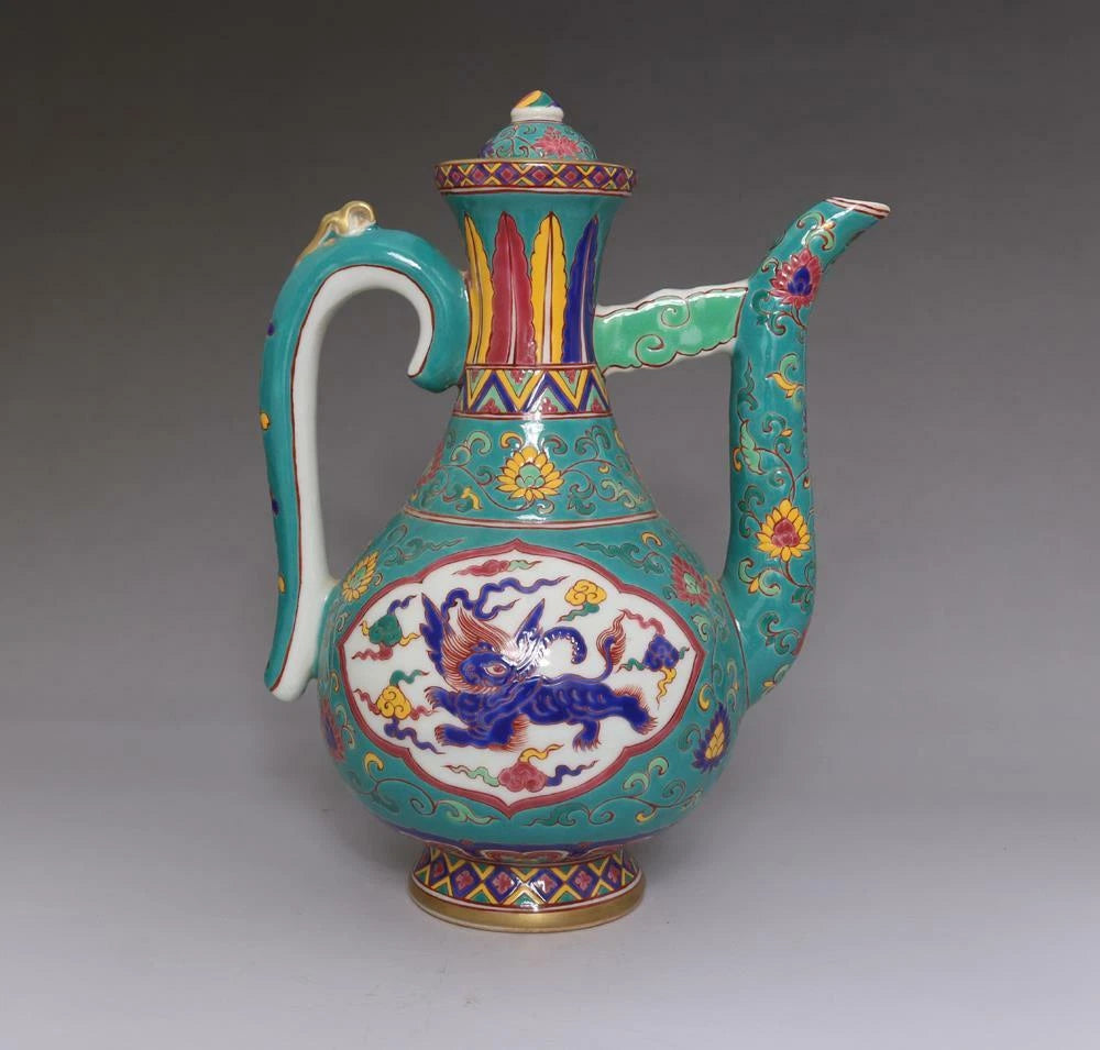 OLD LARGE RARE CHINESE PORCELAIN CLOISONNE TEAPOT XUANDE MARKED 23CM E170