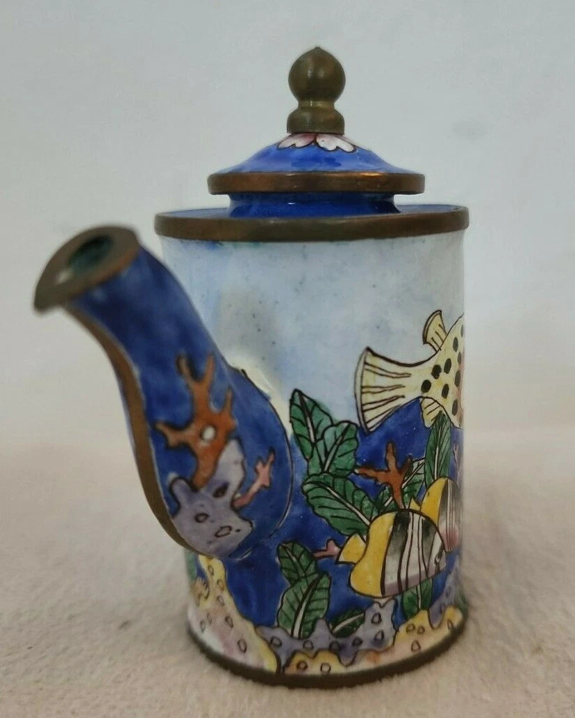Empress Arts Miniature Enamel Teapot Ocean Sea Fish