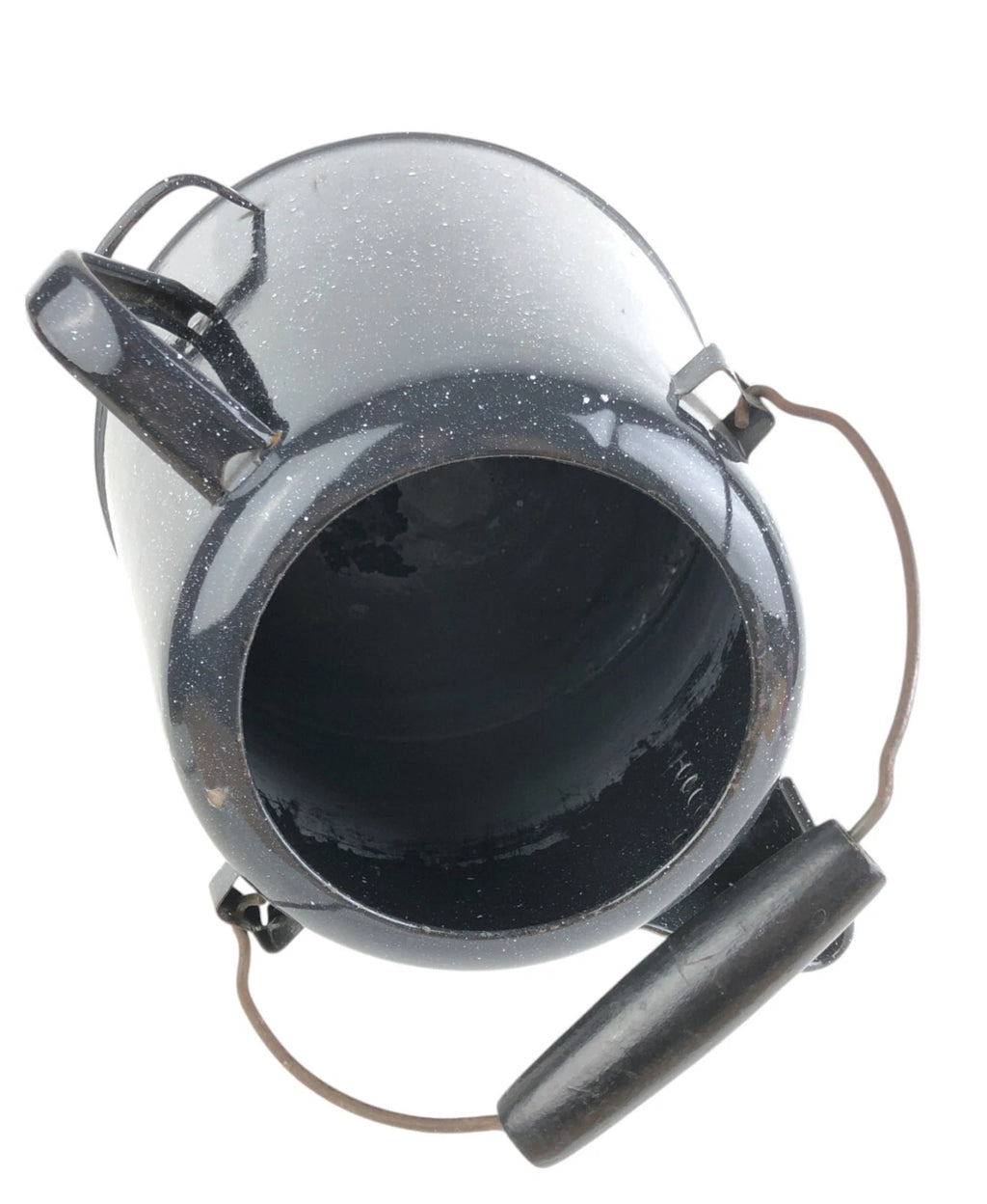 Vtg Enamelware Coffee Tea Pot Camping Kettle Black Speckled 10.5” Tall No Lid