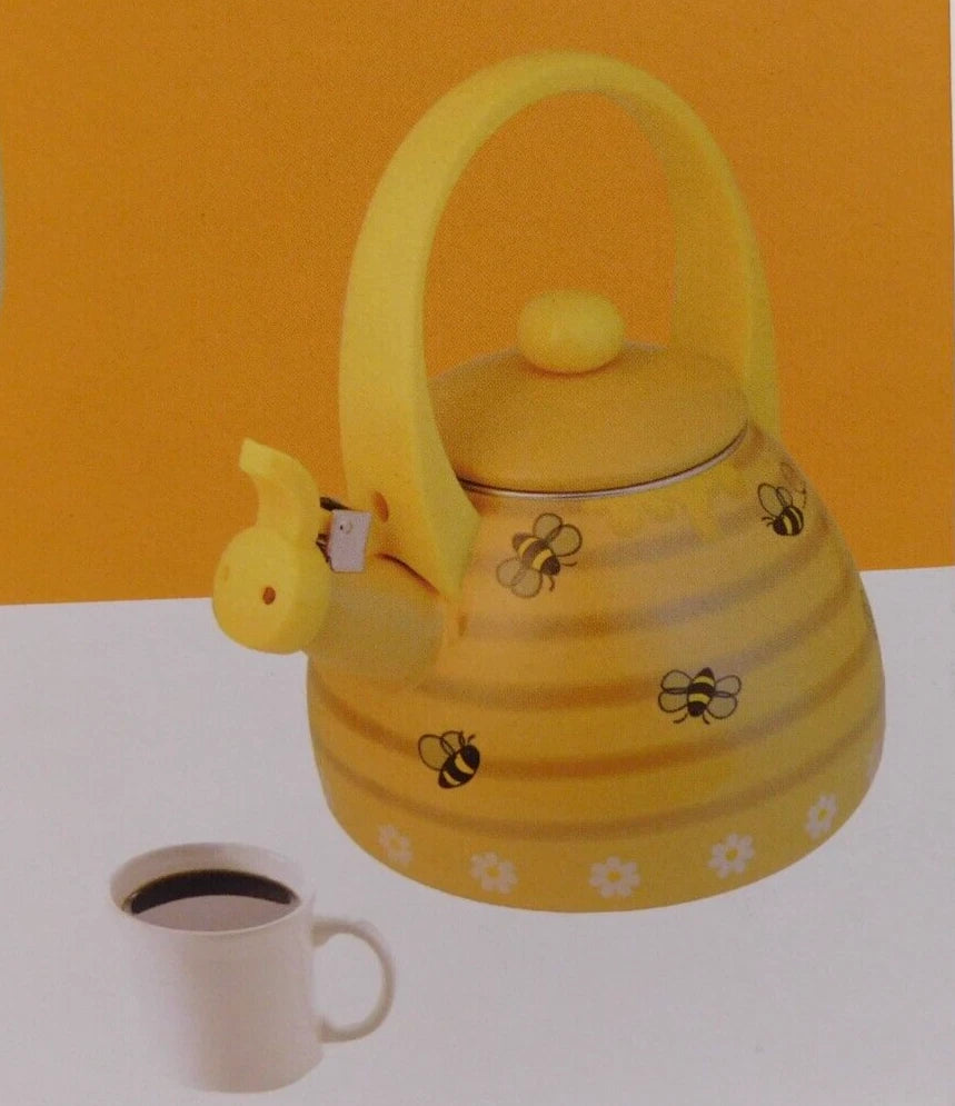 Supreme Novelty Enamel 2.4 Quart Whistling Stovetop Tea Kettle, Bee Hive *NEW*