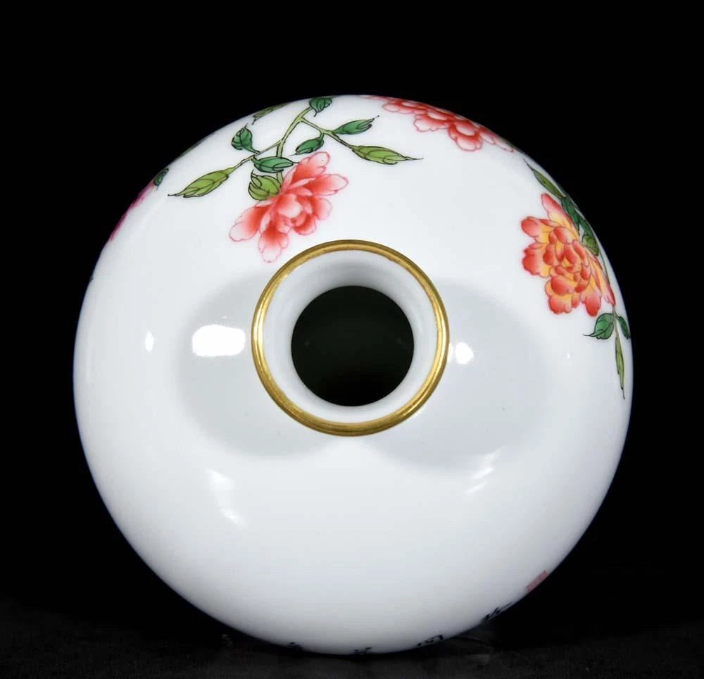 Yongzheng Signed Old Chinese Colour Enamel Vase W/bird N3639