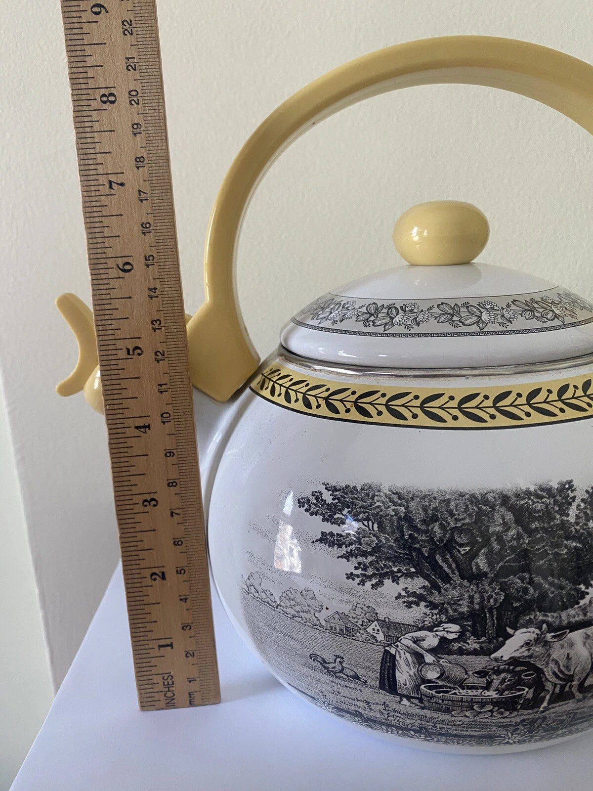 Rare Vintage Villeroy & Boch Audun Ferme Enamel Tea Kettle Teapot AS IS