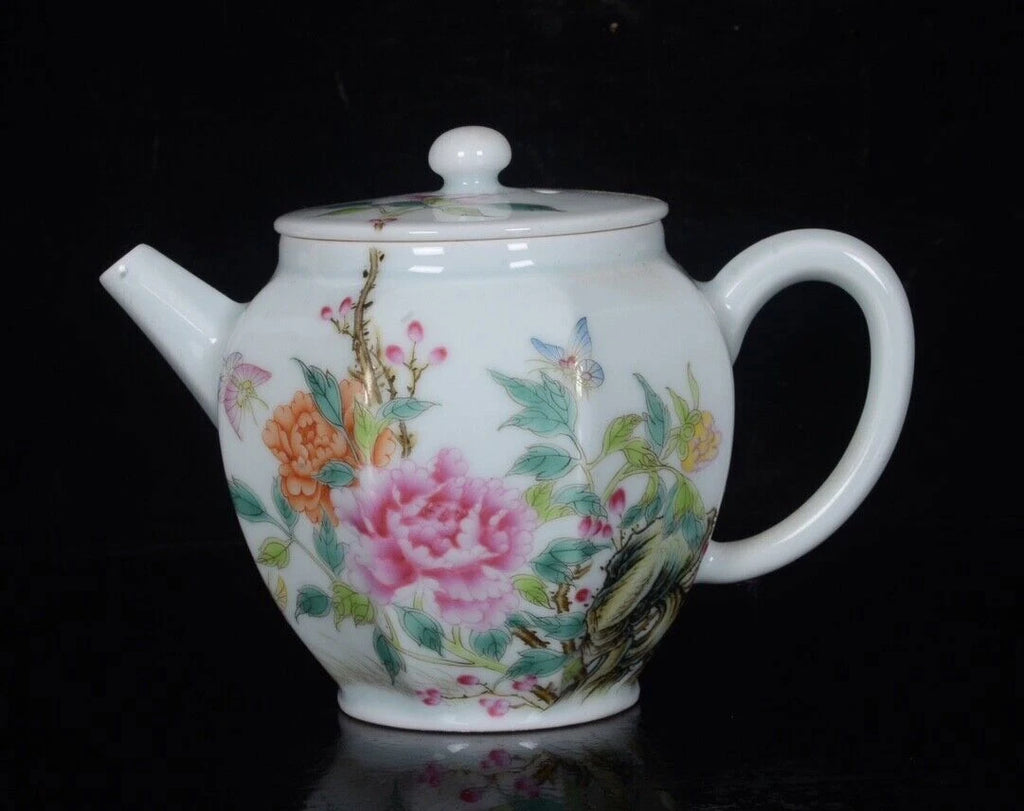 6“ China ancient Qing Yongzheng Celadon glaze Enamel color Floral pattern pot