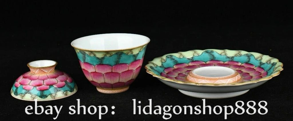 6.2" Old Chinese Qianlong Enamel Porcelain Lotus Flower Lid Tea Plate Tray