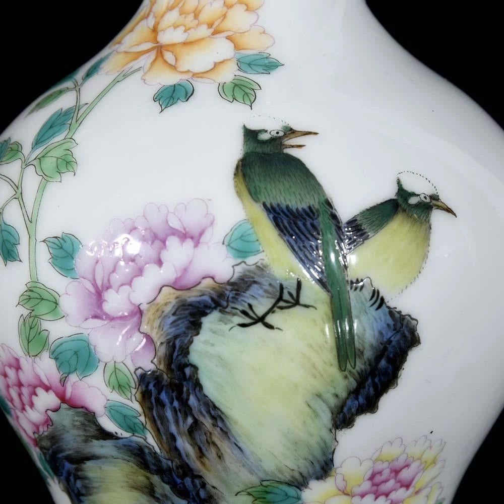 Yongzheng Signed Old Chinese Colour Enamel Vase W/bird N3274