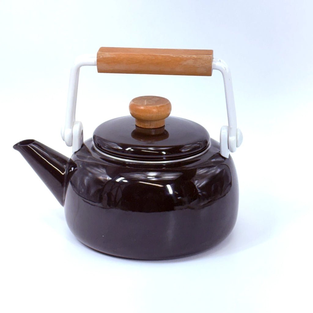 Lincoln Ware Black Enamel Tea Kettle Wood Handle 7" Diameter