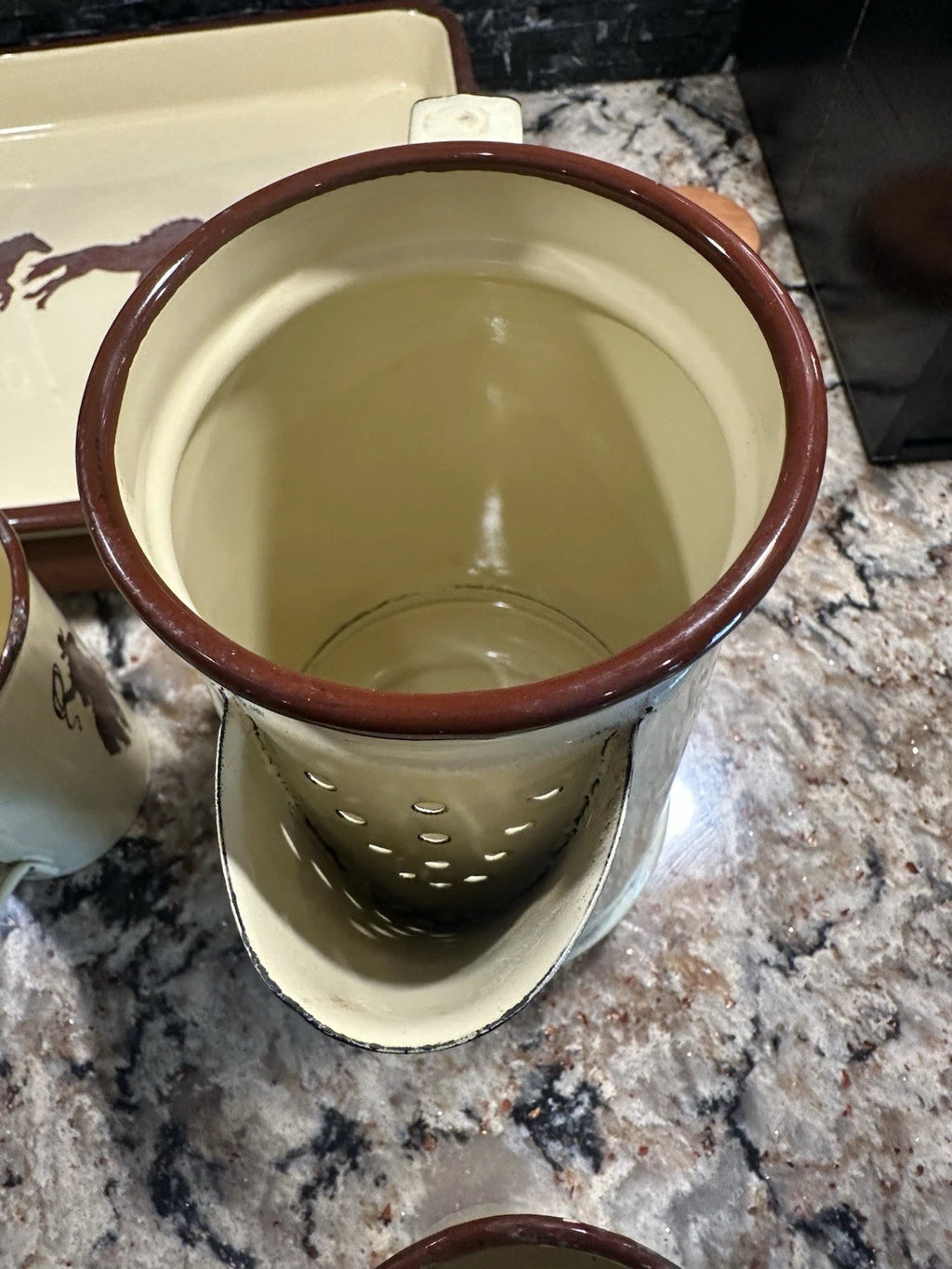 Vintage Cowboy Enamelware Coffee Pot Cups & Tray Set Western Creative Co-Op