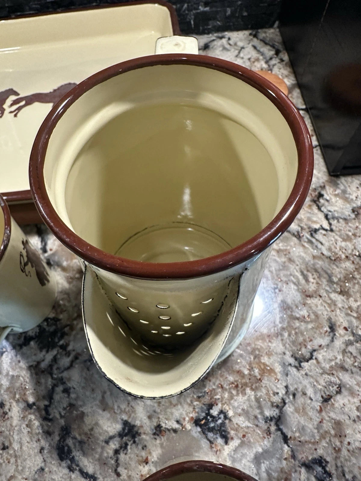 Vintage Cowboy Enamelware Coffee Pot Cups & Tray Set Western Creative Co-Op