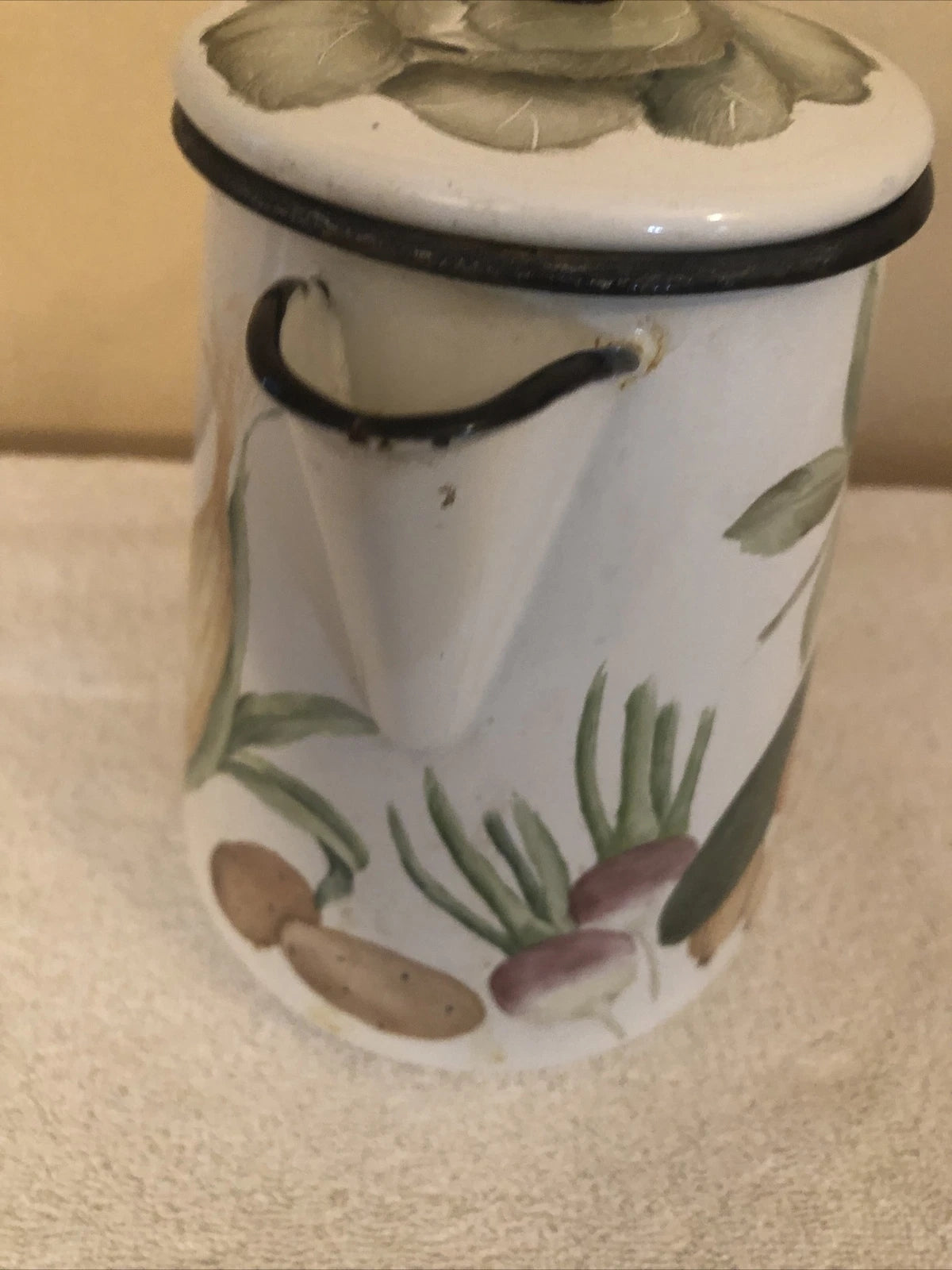 enamelware painted vegetables coffee pot signed davidson 1974