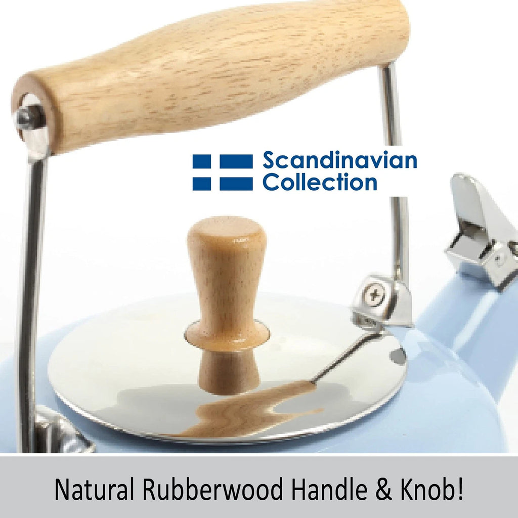 SVEN Enamel on Steel Whistling Teakettle with Natural Wood handle, 1.4 quarts...