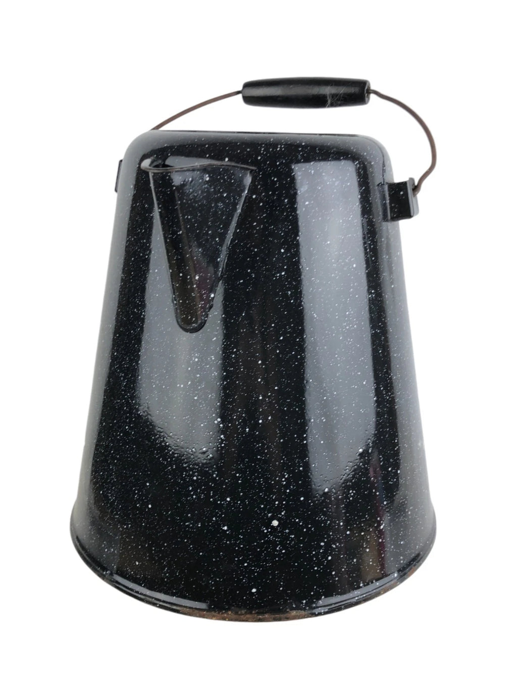 Vtg Enamelware Coffee Tea Pot Camping Kettle Black Speckled 10.5” Tall No Lid