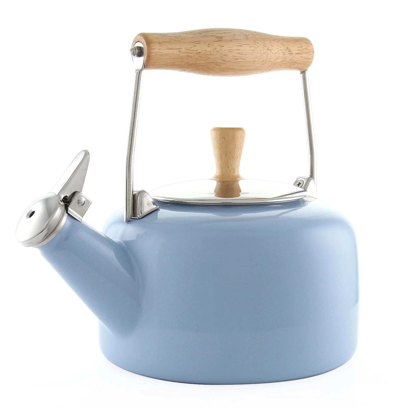 SVEN Enamel on Steel Whistling Teakettle with Natural Wood handle, 1.4 quarts...