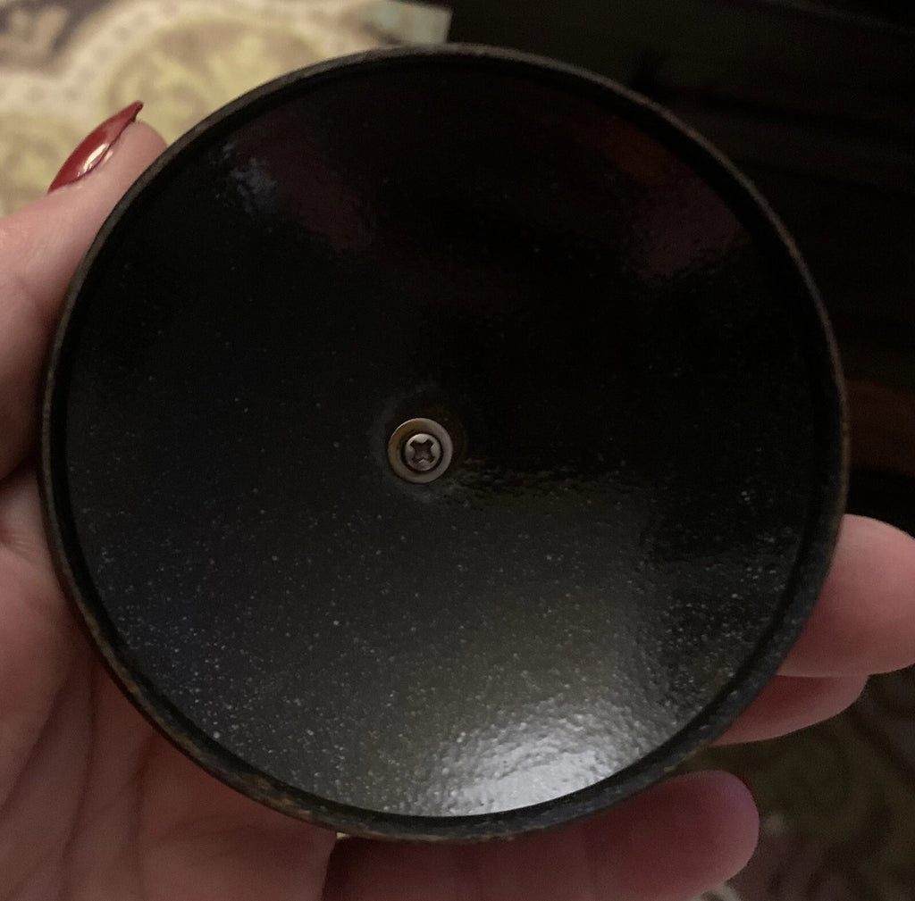 Brown Enamel Vintage  Tea Kettle W/ Wooden Handle Tiny Chip On Lid & Rim