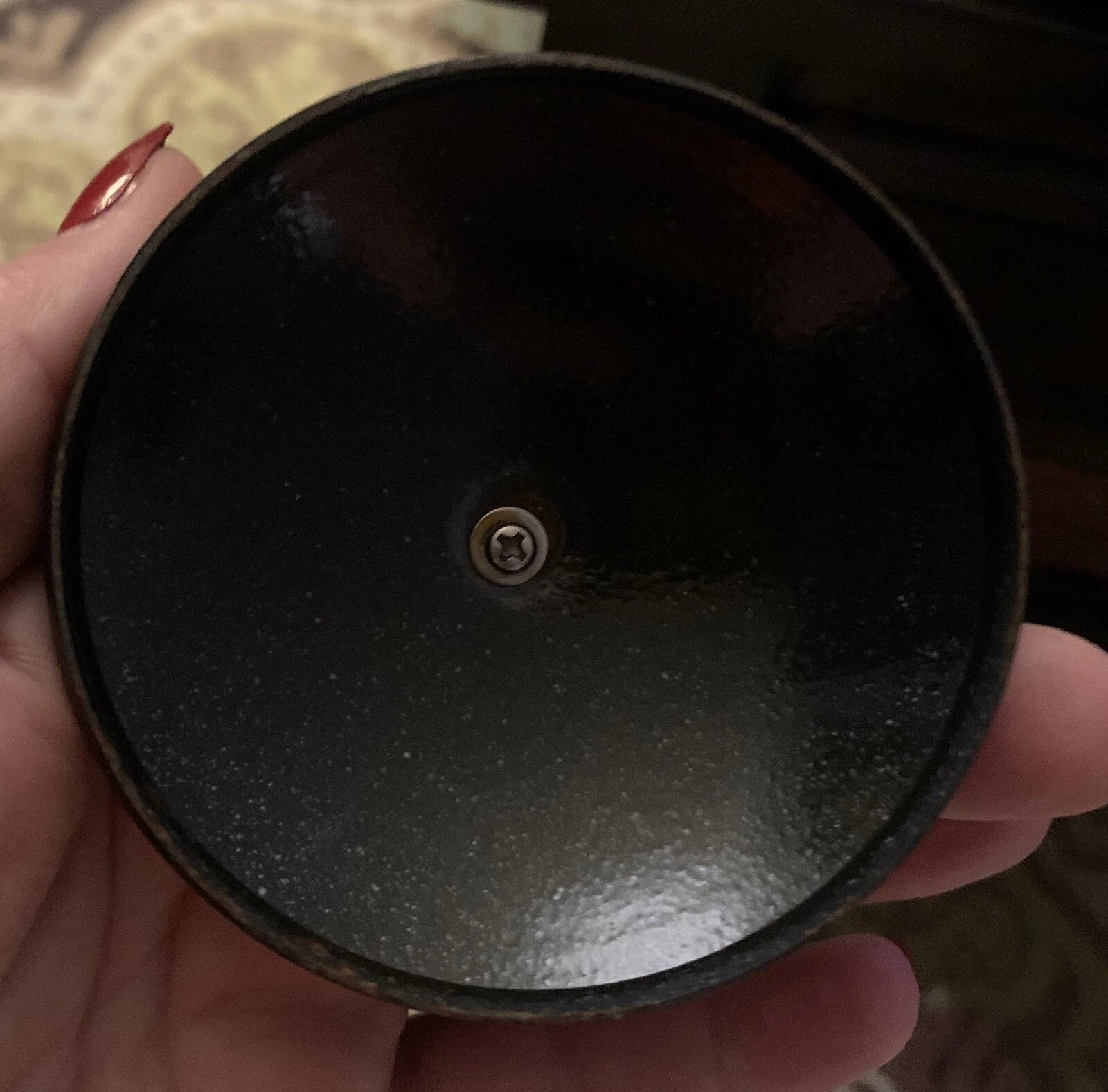 Brown Enamel Vintage  Tea Kettle W/ Wooden Handle Tiny Chip On Lid & Rim