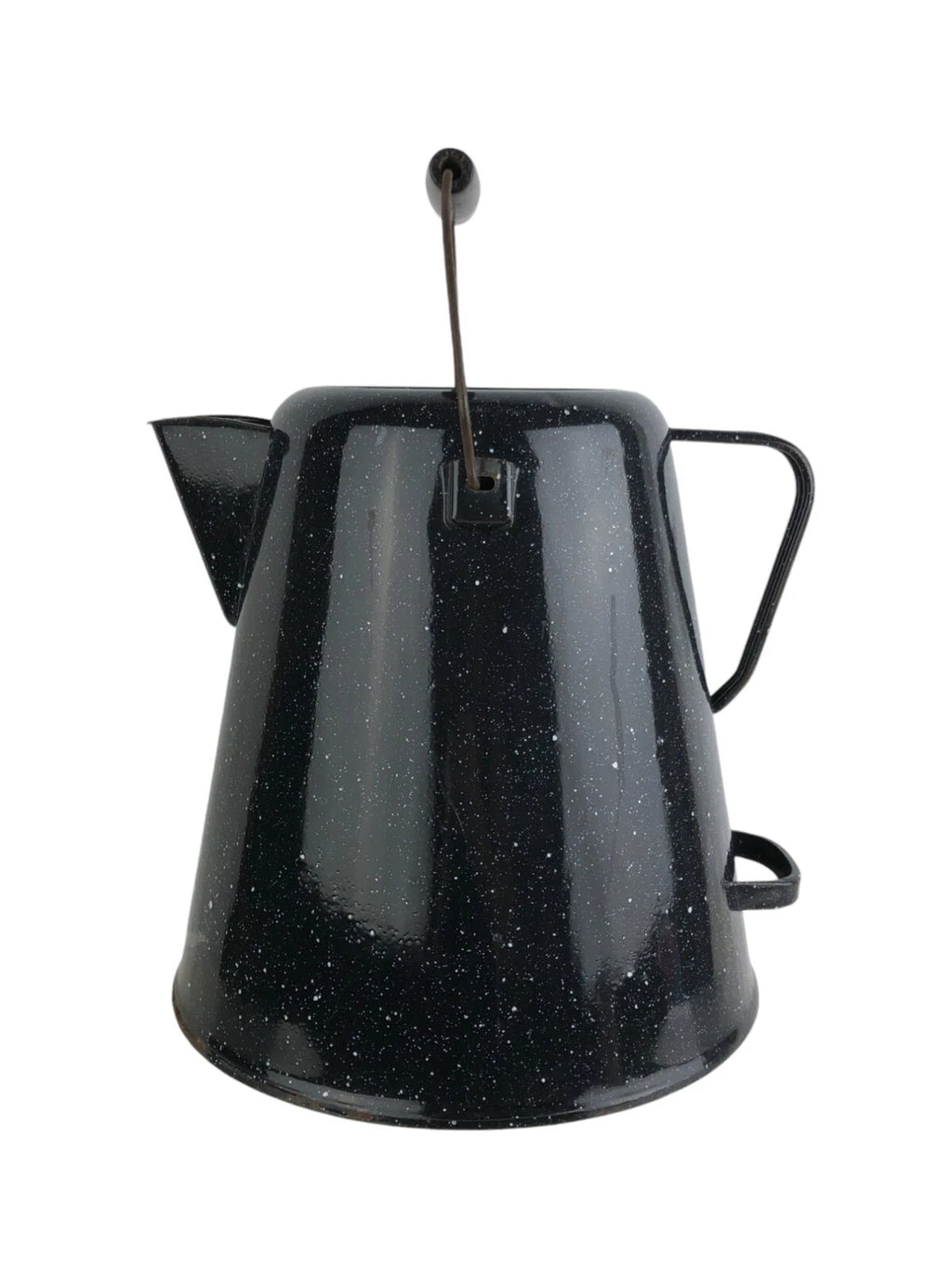 Vtg Enamelware Coffee Tea Pot Camping Kettle Black Speckled 10.5” Tall No Lid