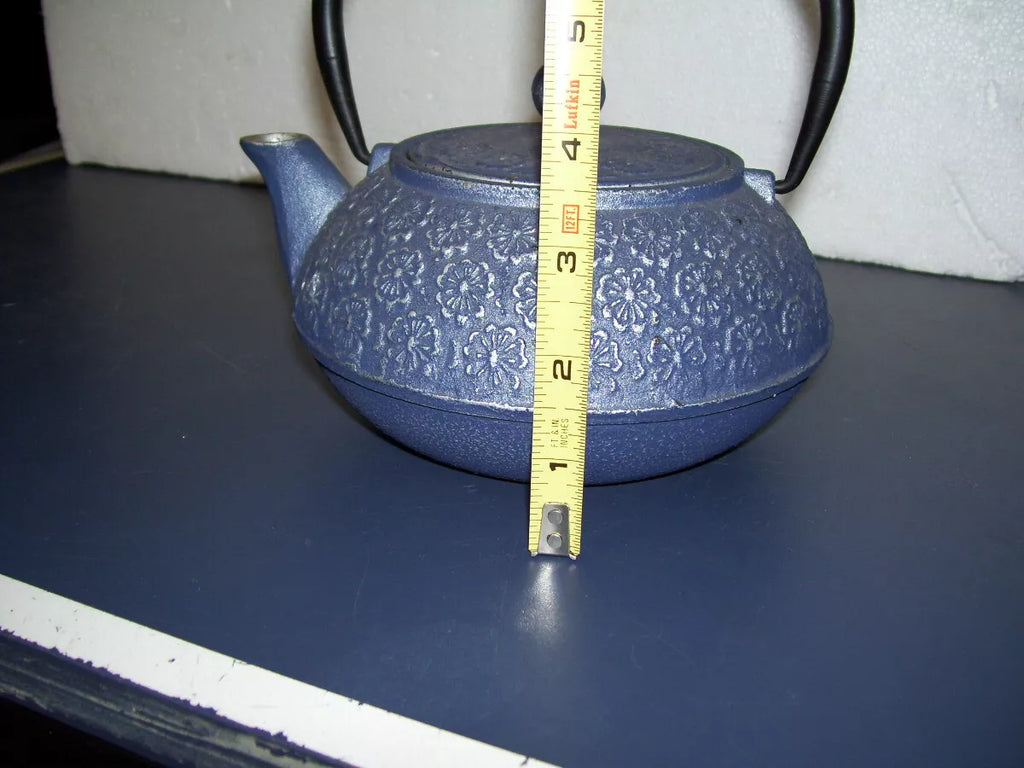 Blue Cast Iron Asian Tea Kettle With Enamel Interior - Heavy 4lbs