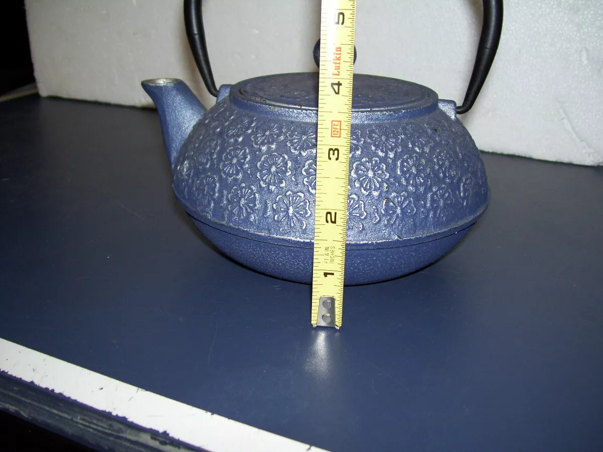 Blue Cast Iron Asian Tea Kettle With Enamel Interior - Heavy 4lbs