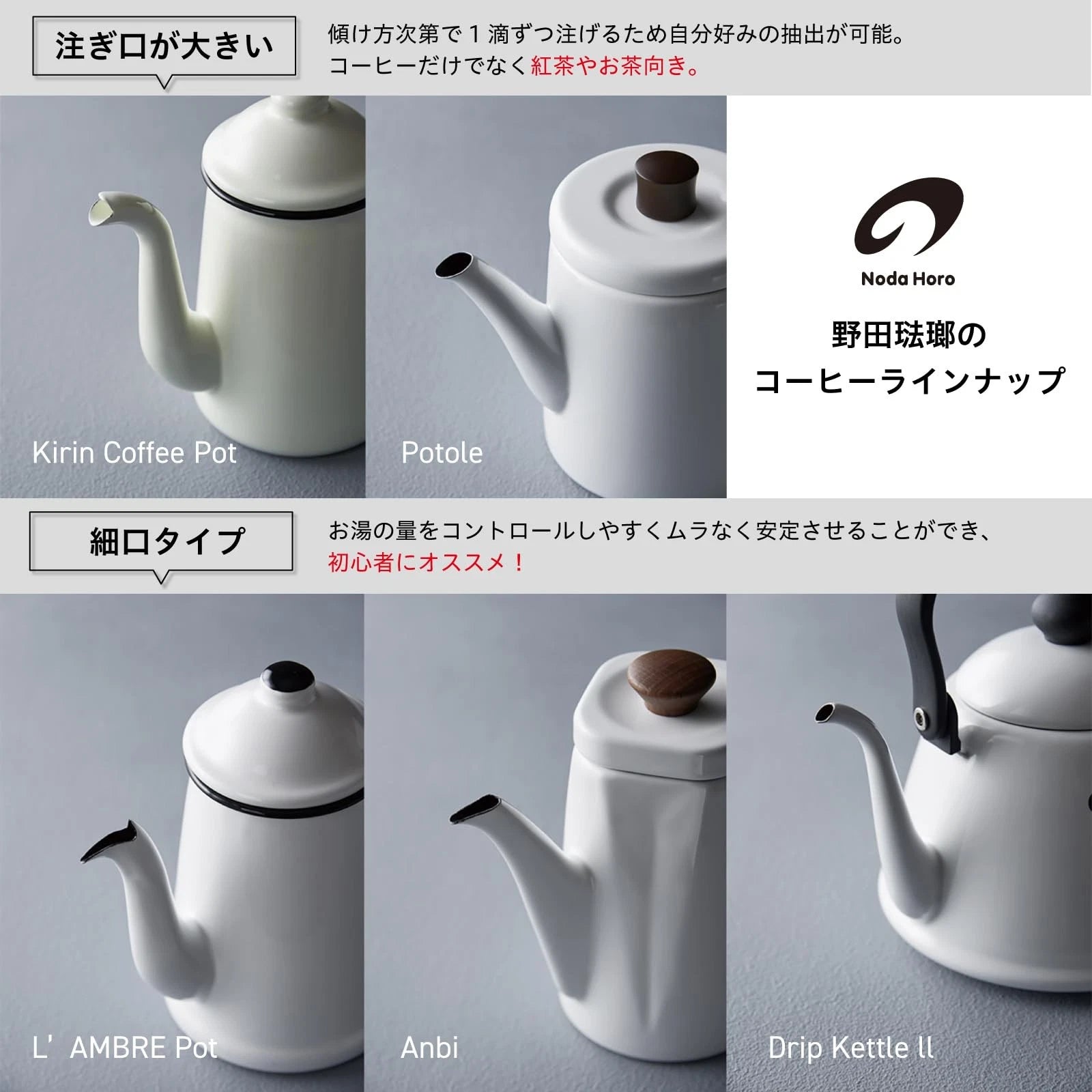 Noda Horo Kettle Enamel 1.5L IH Compatible Gray Made in Japan Pottle
