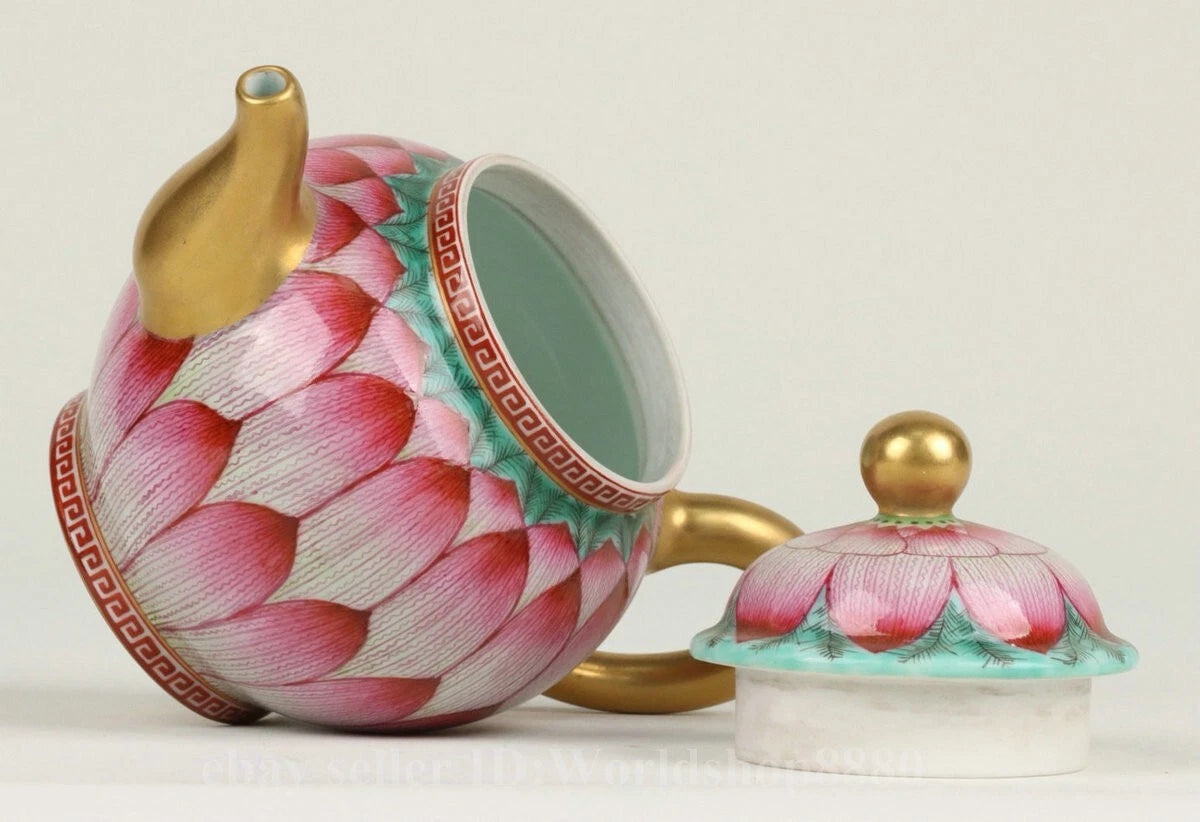 6" Yongzheng Marked Enamel Porcelain Gilt Lotus Flower Pattern Wine Tea Pot