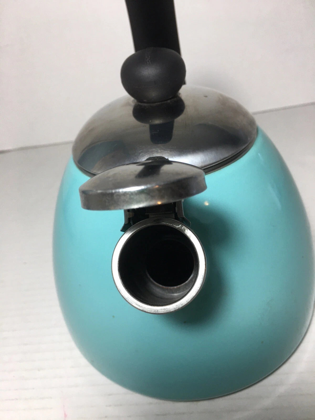 Turquoise Blue Farberware Whistling Enamel Tea Kettle 10 Cup Aqua Blue