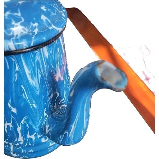 Vintage French Blue Splatterware Enamel Pitcher Perfectly Primitive Coffee...