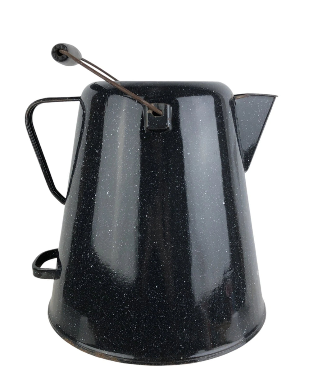 Vtg Enamelware Coffee Tea Pot Camping Kettle Black Speckled 10.5” Tall No Lid