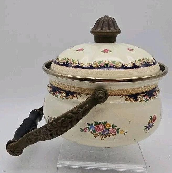 VTG 1960's Asta Fissler Enamelware 7 Piece Set Lidded Terrine Kettle Warmer Tray