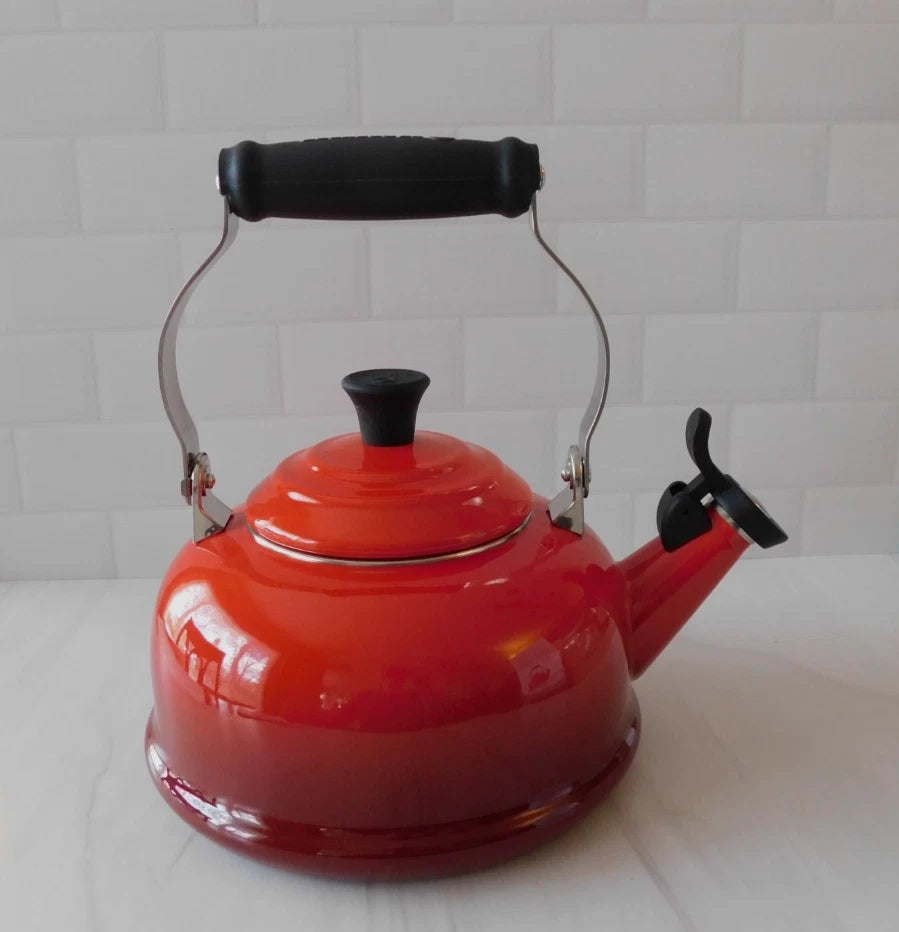 Le Creuset Enamel on Steel 1.7 Quart Whistling Tea Kettle in Cerise - New
