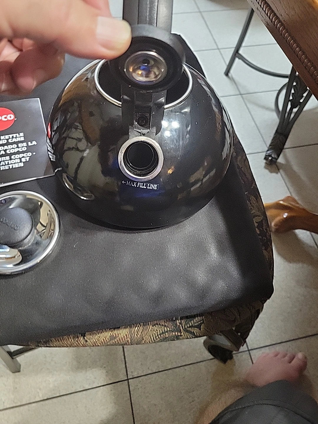 NWT Copco Black Porcelain Enamel On Steel Whistling Tea Kettle 2 Qt New