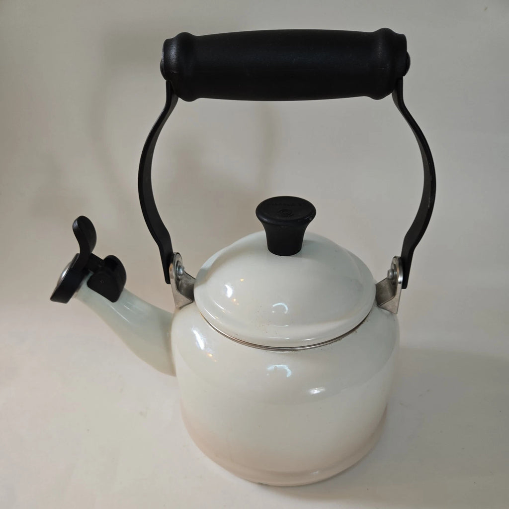 Vintage Le Creuset Whistling Tea Kettle White Enamel Steel 1.25  - Enamel/Steel