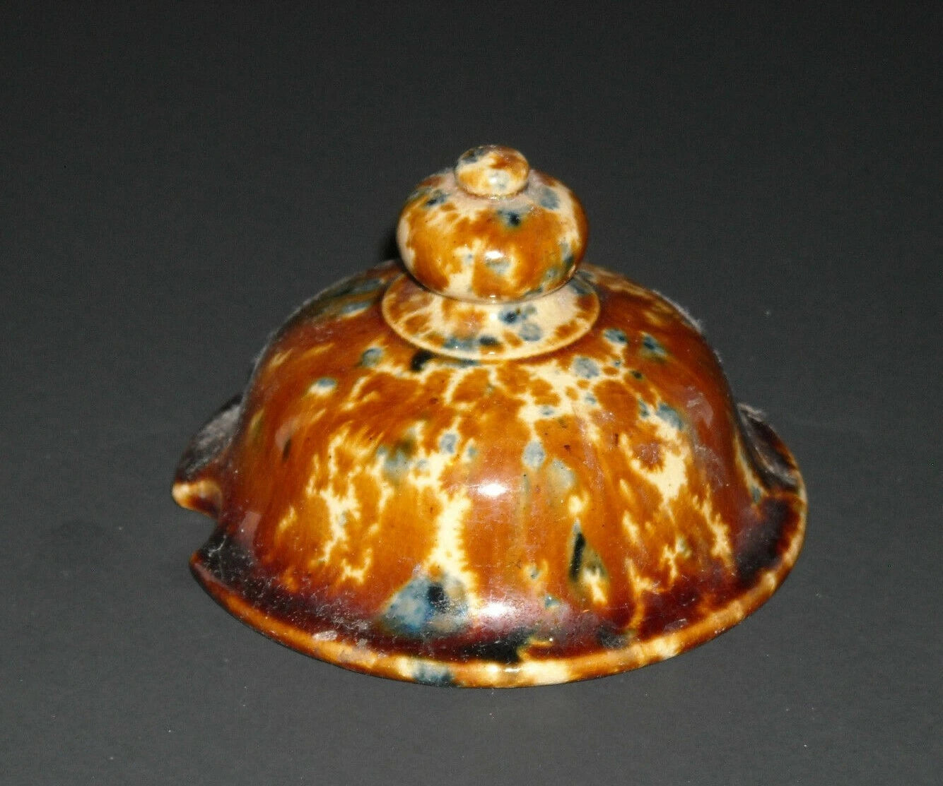 Early Rockingham Glazed Yellow Ware Flint Enamel Tea Pot/Coffee Pot Lid Pottery