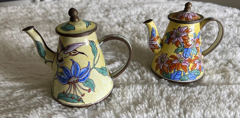 Collector’s Hand Painted Enamel Teapot Flowers  Butterflies Kelvin Chen Unsigned