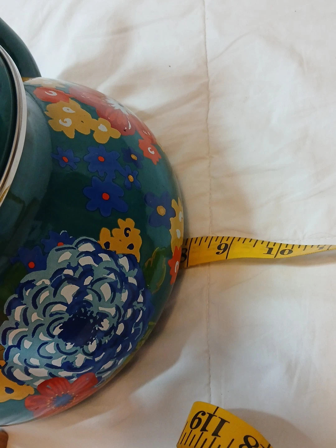 The Pioneer Woman Dazzling Dahlias Enamel Steel Teal 1.9 Quart Tea Kettle Pot