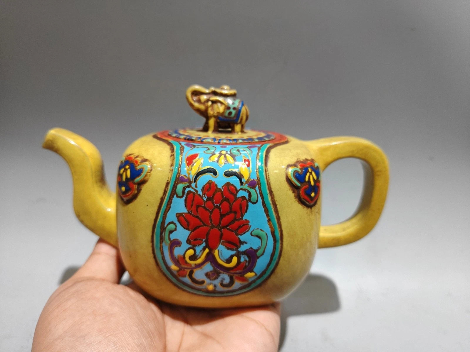 Yixing Purple Clay Teapot Hand-Coiled Auction Oolong Tea Handcrafted Enamel