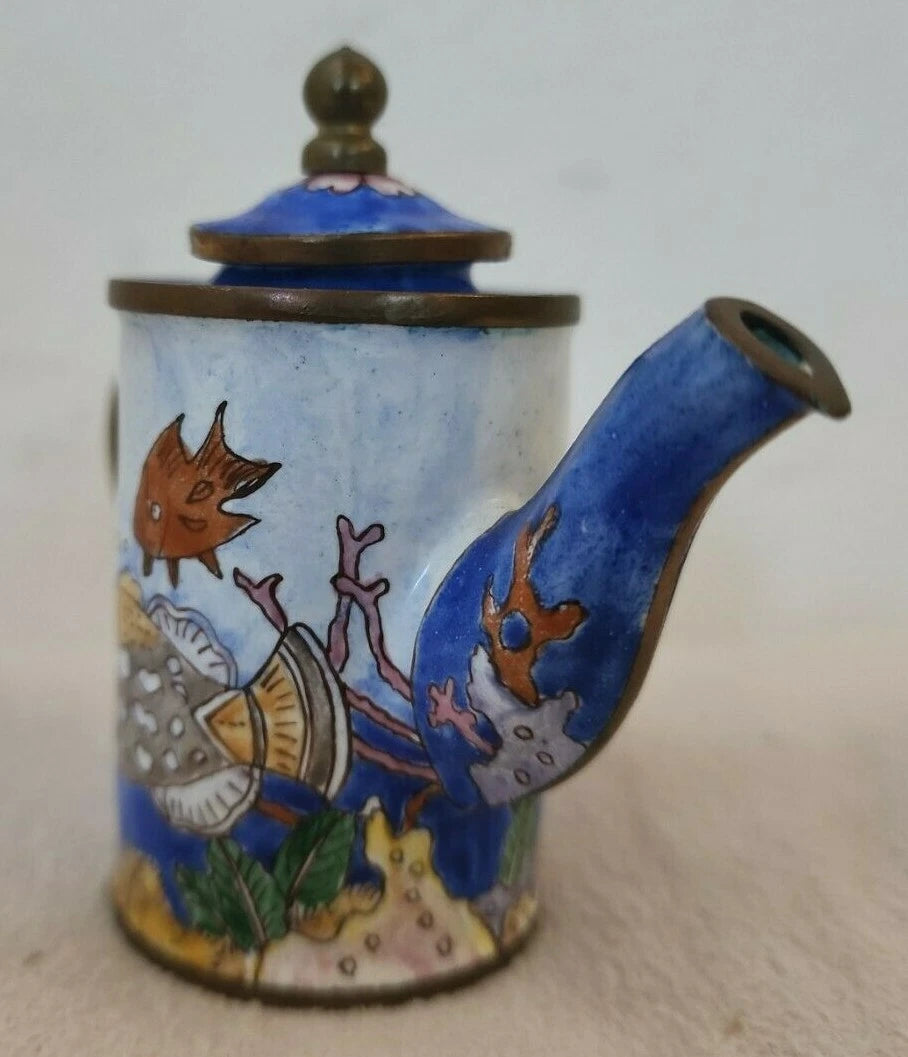 Empress Arts Miniature Enamel Teapot Ocean Sea Fish