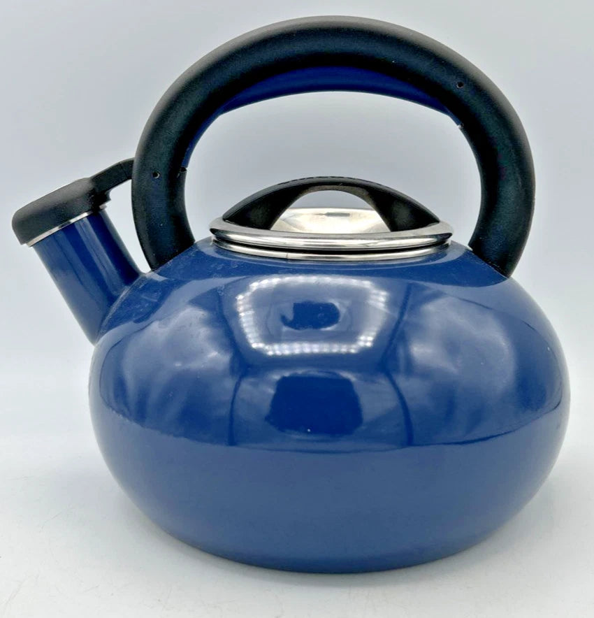 Circulon Whistling Tea Pot Kettle  Blue Enamel 1.5 Quart With Lid