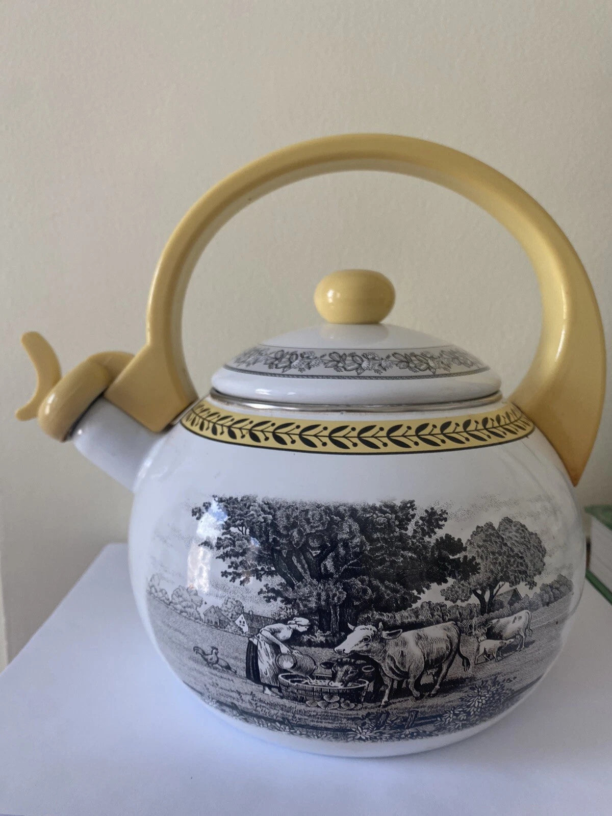 Rare Vintage Villeroy & Boch Audun Ferme Enamel Tea Kettle Teapot AS IS