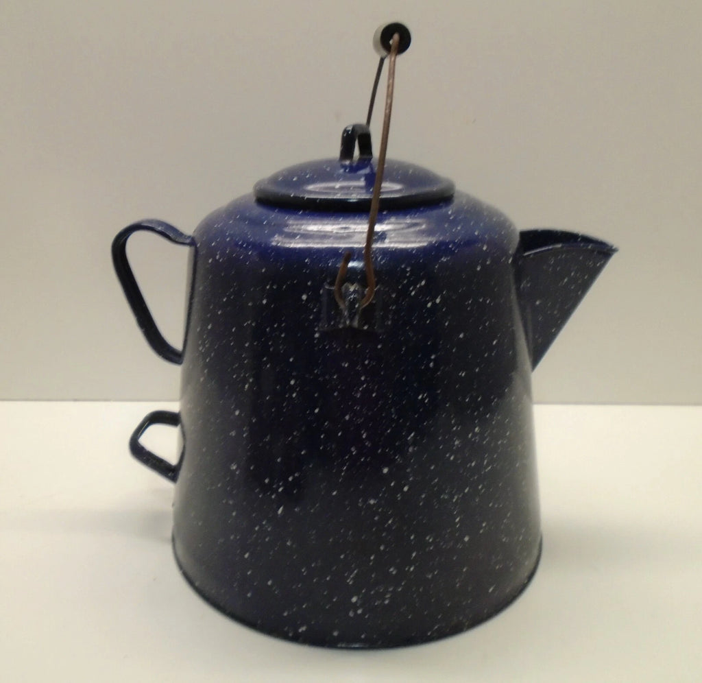 Vintage Dark BLUE GRANITEWARE Enamelware Enamel Coffee Tea Pot 12" Tall