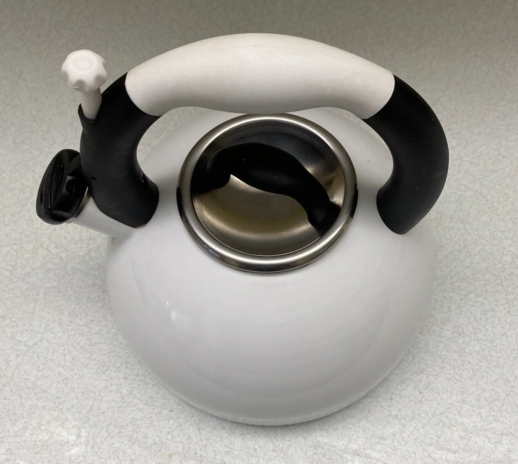 KitchenAid Whistling Tea Coffee Kettle 2.25 Qt 2.23 L White Enamel Tea Pot TQ 08