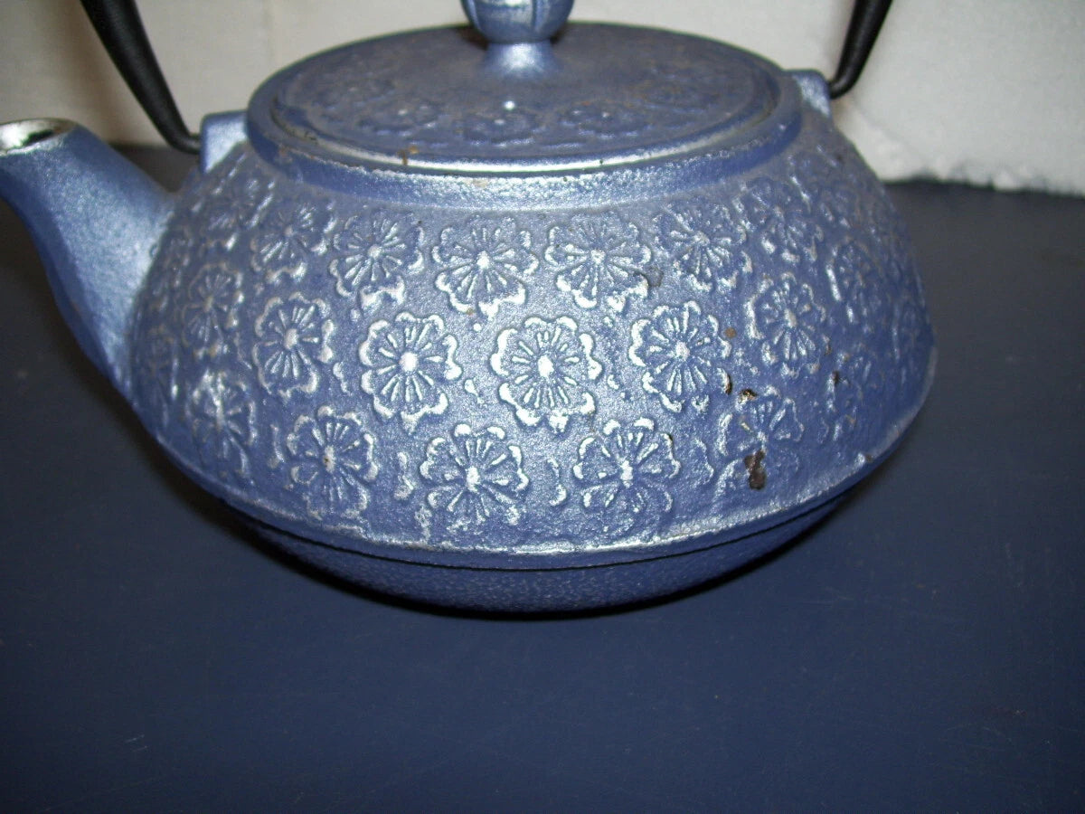 Blue Cast Iron Asian Tea Kettle With Enamel Interior - Heavy 4lbs