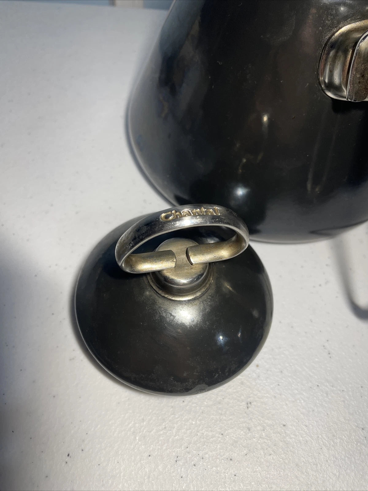 CHANTAL Vintage 1980s Retro TEA KETTLE 1.7 Quart Dark Green  Enamel-On-Steel